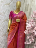 Soft banaras silk saree with paithani border & maggam work blouse