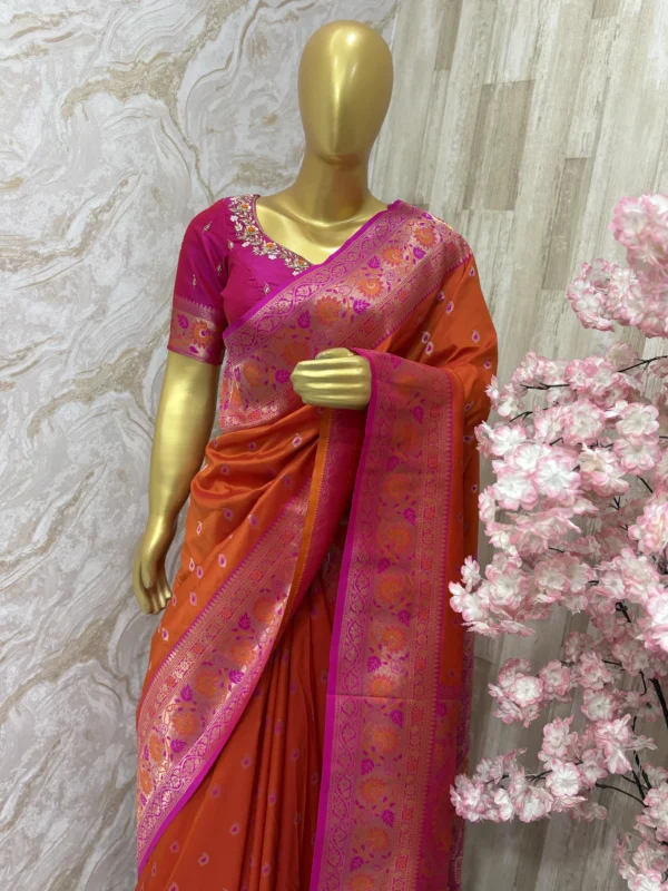 Soft banaras silk saree with paithani border & maggam work blouse