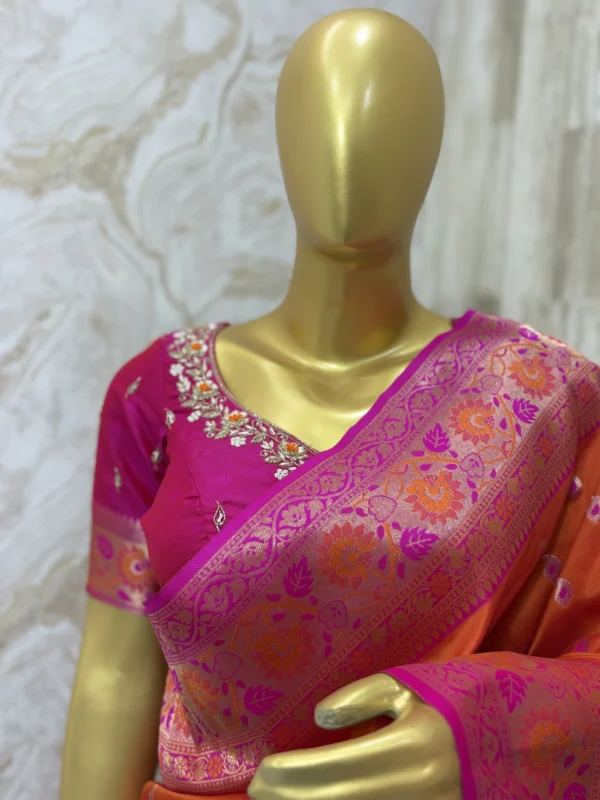 Soft banaras silk saree with paithani border & maggam work blouse