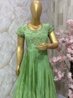 Tissue gown with maggam work yoke in pista green
