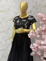 Pure chiffon long gown with sequin over coat in black