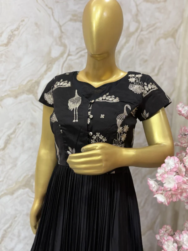 Pure chiffon long gown with sequin over coat in black