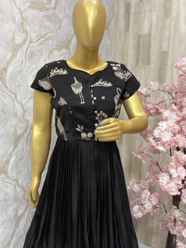 Pure chiffon long gown with sequin over coat in black