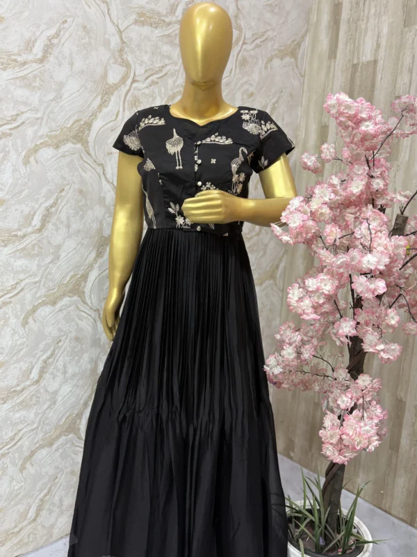 Pure chiffon long gown with sequin over coat in black