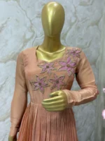 Dual shade long gown with beautiful maggam work on yoke part