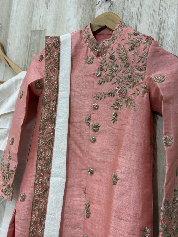 Sherwani & dothi set with pure rawsilk and beautiful maggam work paired with maggam work kanduva