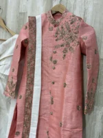 Sherwani & dothi set with pure rawsilk and beautiful maggam work paired with maggam work kanduva
