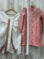 Sherwani & dothi set with pure rawsilk and beautiful maggam work paired with maggam work kanduva