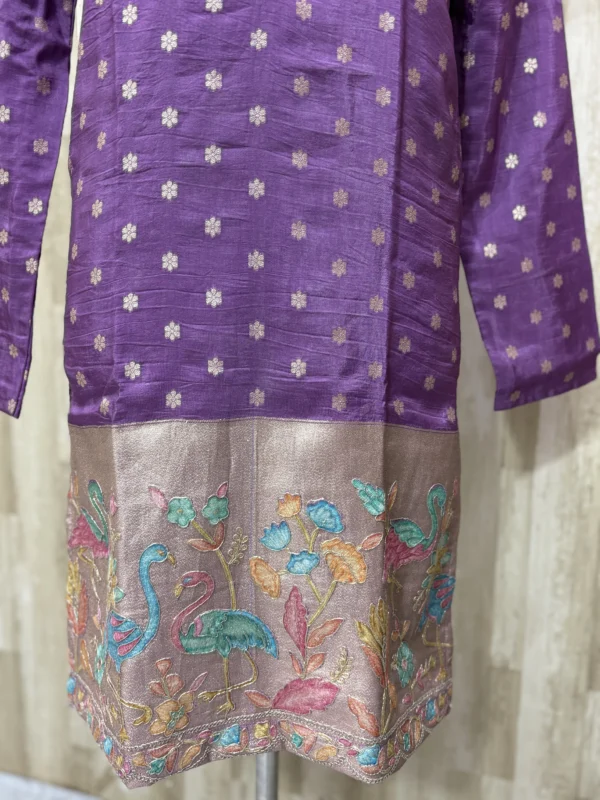 Pure munga crepe mens kurta with outline work on border paired with pijama