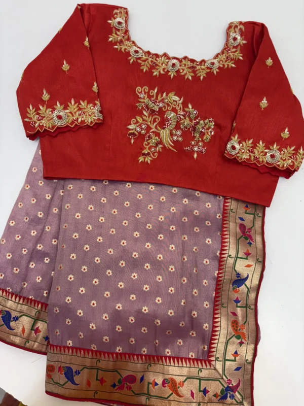 Soft tissue saree having pithani border paired with beautiful maggam work blouse