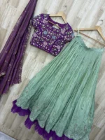 Tissue hand work lehenga paired with heavy maggam work blouse & dupatta