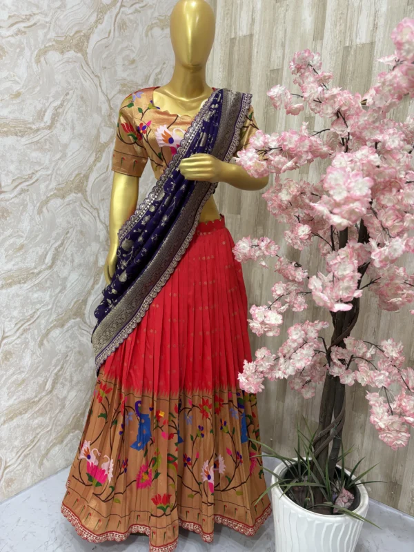 Beautiful red colour pithani lehenga with rich border and dupatta