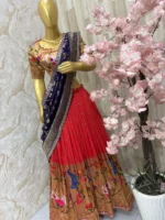 Beautiful red colour pithani lehenga with rich border and dupatta