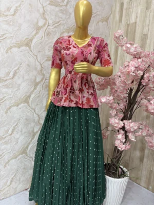 Beautiful Floral peplum top with skirt