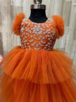 beautiful designer net frock with heavy maggam work