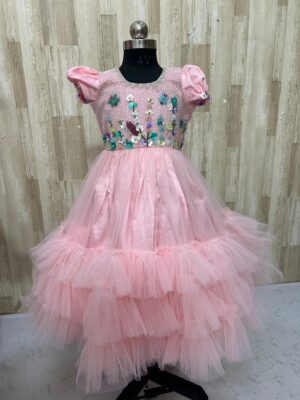 Beautiful designer net frock with heavy maggam work