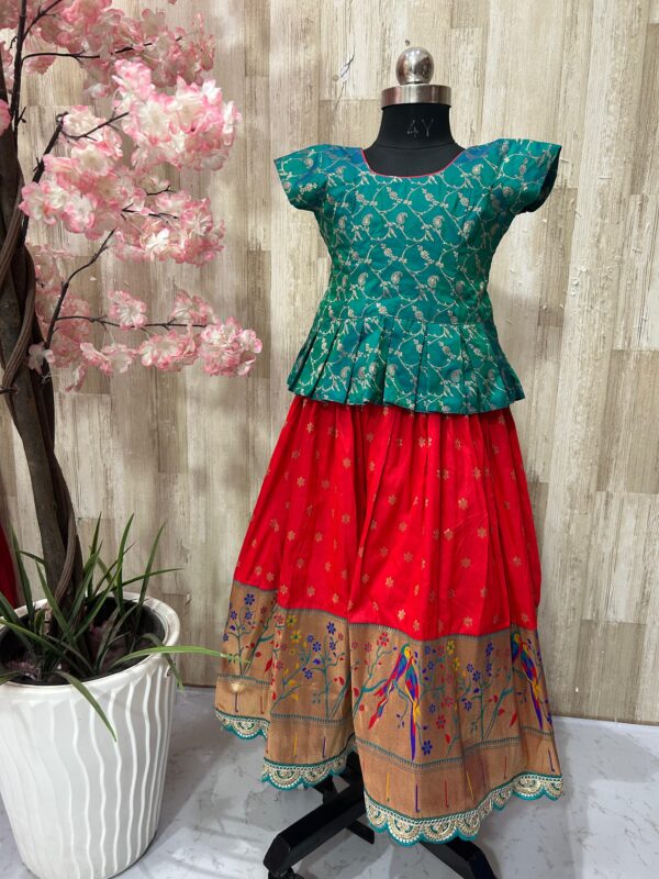 Beautiful kids pithani lehenga with beautiful border paired with pure pattu blouse