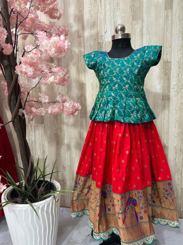 Beautiful kids pithani lehenga with beautiful border paired with pure pattu blouse