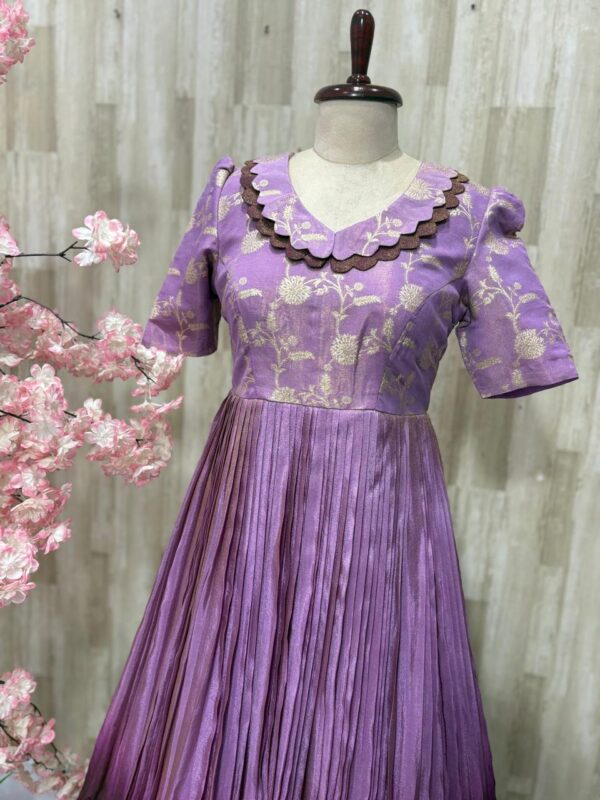 Tissue dual shade long gown with beautiful neck pattern