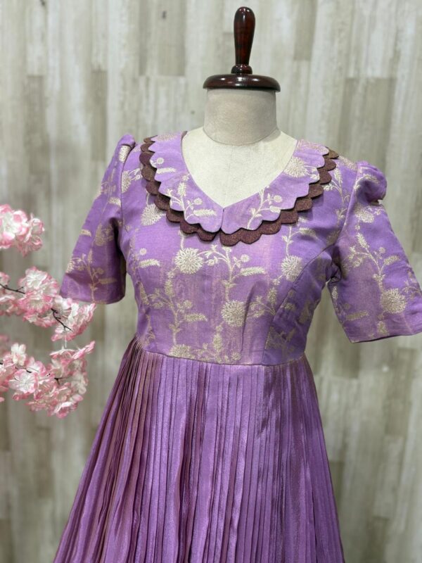 Tissue dual shade long gown with beautiful neck pattern