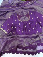 Purple saree having beautiful border paired with beautiful maggam work blouse
