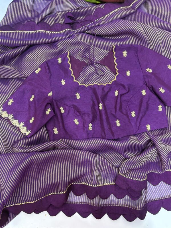 Purple saree having beautiful border paired with beautiful maggam work blouse