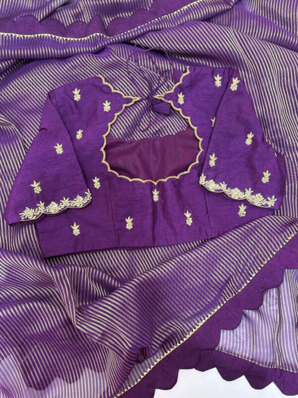 Purple saree having beautiful border paired with beautiful maggam work blouse