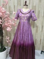 Tissue dual shade long gown with beautiful neck pattern