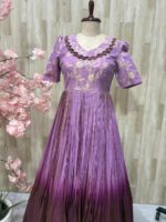 Tissue dual shade long gown with beautiful neck pattern