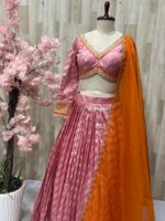 Dora silk lehenga with beautiful border paired up with maggam work dupatta