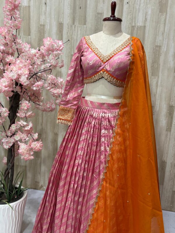 Dora silk lehenga with beautiful border paired up with maggam work dupatta