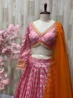 Dora silk lehenga with beautiful border paired up with maggam work dupatta