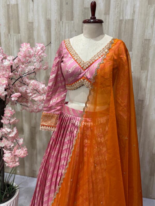 Dora silk lehenga with beautiful border paired up with maggam work dupatta