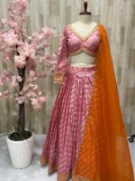 Dora silk lehenga with beautiful border paired up with maggam work dupatta