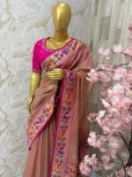 Soft tissue saree with pithani border paired with beautiful maggam work blouse