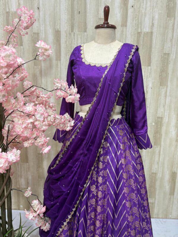 Pure banaras crepe silk lehenga blouse paired with hand work dupatta