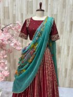 Beautiful lehenga paired with heavy maggam work blouse and kalamkari dupatta