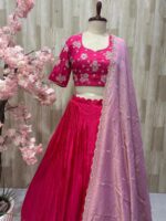 Pure crepe lehenga paired with beautiful maggam work blouse & hand work tissue dupatta