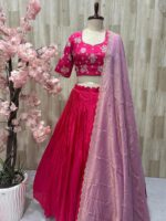 Pure crepe lehenga paired with beautiful maggam work blouse & hand work tissue dupatta