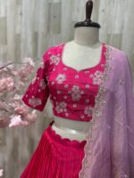 Pure crepe lehenga paired with beautiful maggam work blouse & hand work tissue dupatta