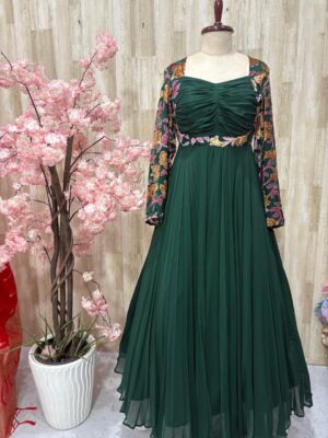 Floral georgette long gown with beautiful pattern & heavy flare