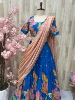 Chiffon lehenga paired with blouse & beautiful hand work dupatta