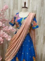 Chiffon lehenga paired with blouse & beautiful hand work dupatta