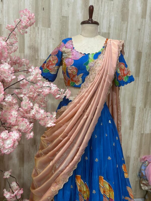 Chiffon lehenga paired with blouse & beautiful hand work dupatta