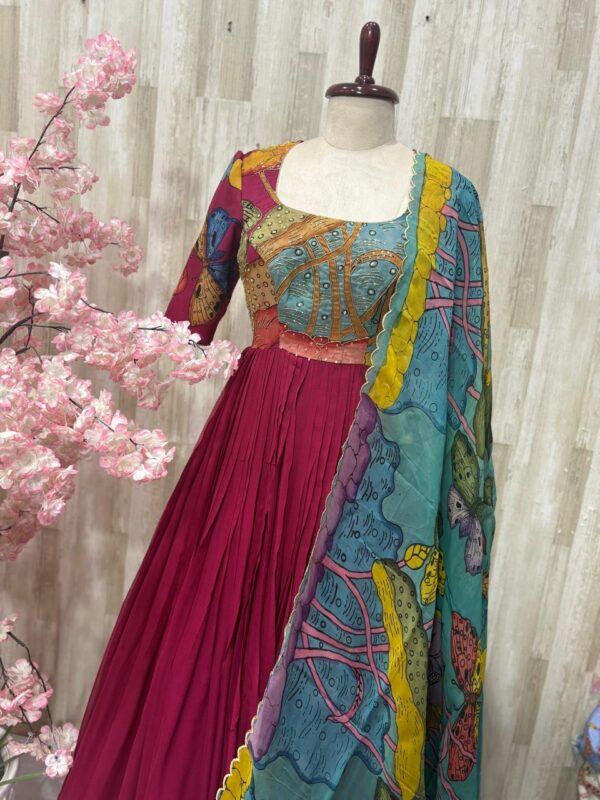 Pure pen kalamkari organza long gown