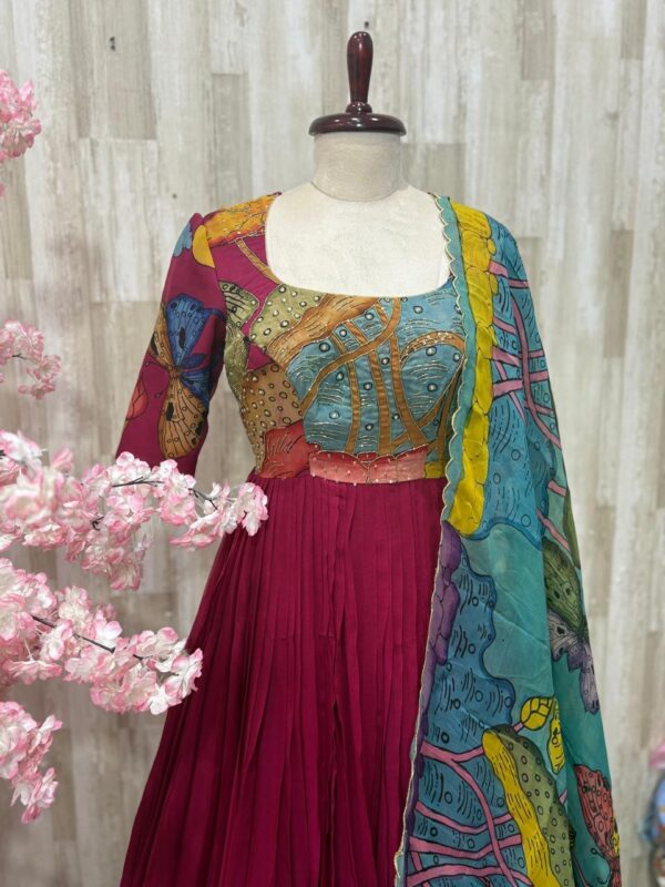 Pure pen kalamkari organza long gown