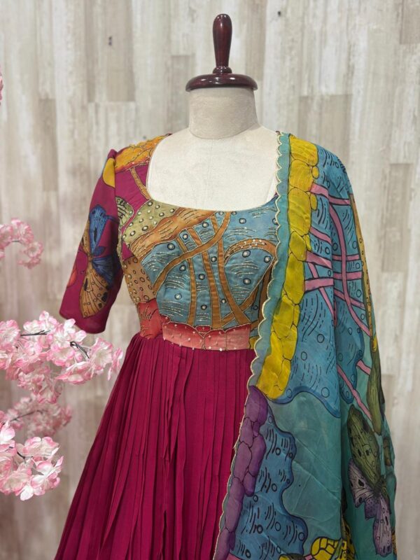 Pure pen kalamkari organza long gown