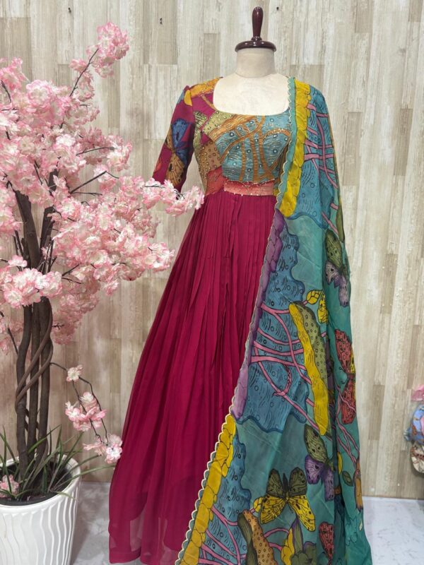 Pure pen kalamkari organza long gown