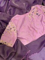 Trending saree with beautiful scalap border paired with maggam work blouse
