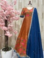 Soft chanderi silk kalamkari long gown with beautiful pattern paired with chiffon dupatta